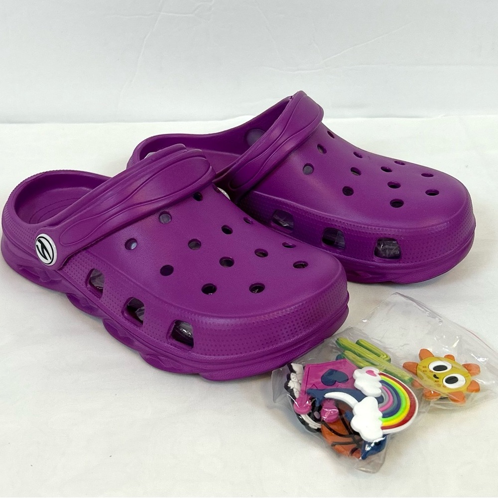 Children’s Purple Clogs Slip On Shoes with Charms / size toddler 11.5